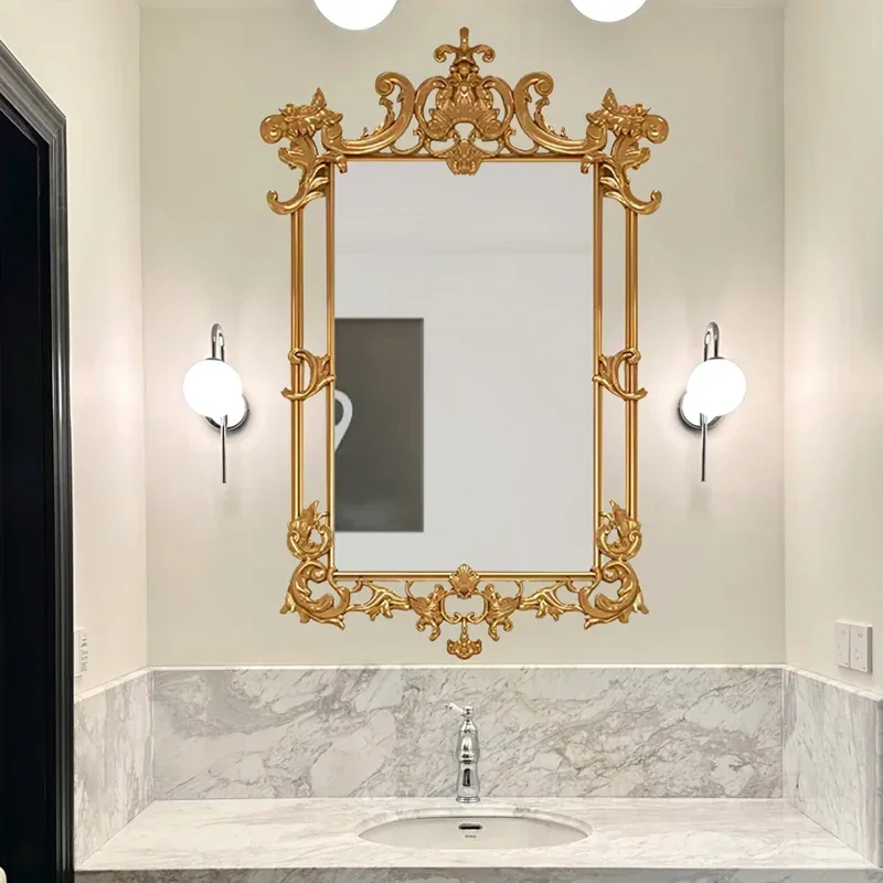 cn8617 ss French Retro Washbasin Smart Bathroom Mirror Wall-Mounted Palace Carved High-End Decorative Mirror
