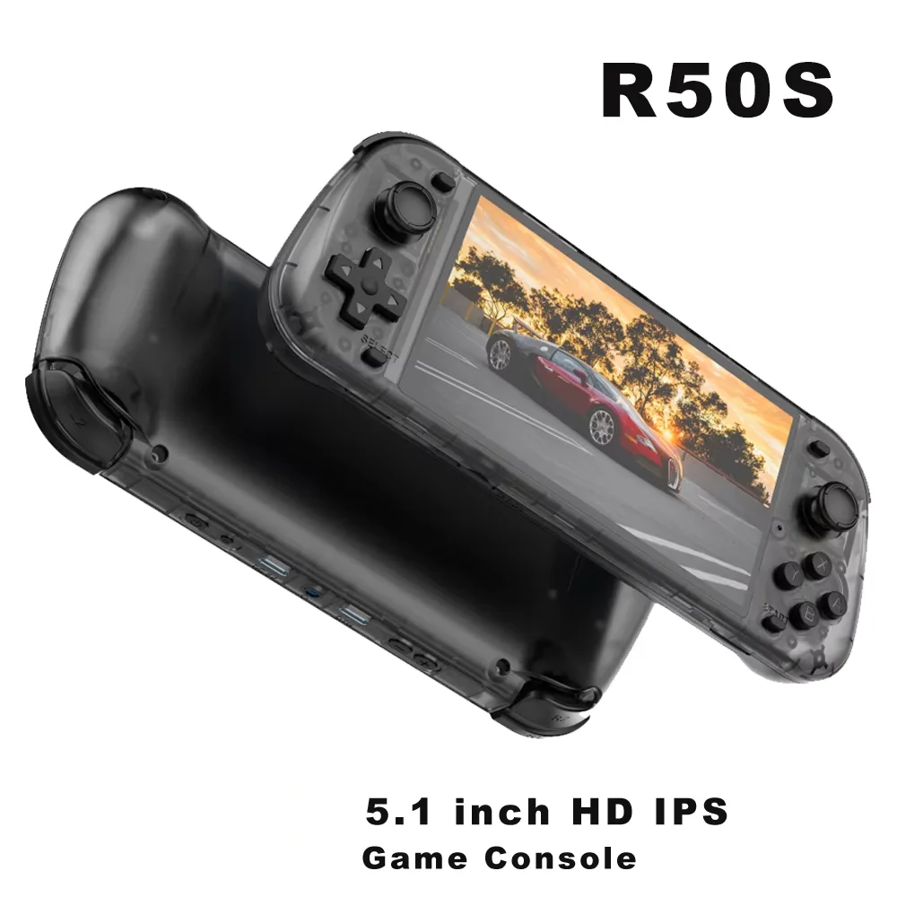 

Игровая консоль R50S с большим 5,1-дюймовым экраном, открытым исходным кодом, разрешением 854*480 IPS, аккумулятором 4200 мАч, портативный ретро-видеоплеер, подарок для мальчиков