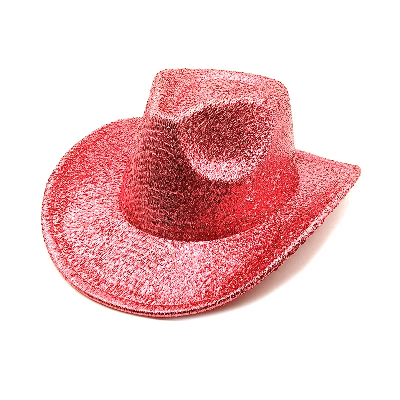 Performance Festival Women Evening Wide Brim Glitter Fedora Hats Cowgirl Fedoras Costume Party Fedora Hats Western Cowboy Hat