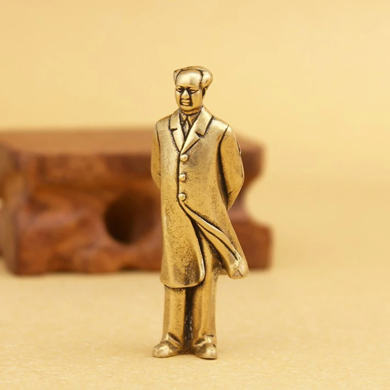 Copper Statue Collectable Chinese Brass Carved Mao Zedong Chairman Mao Exquisite Small Statues Free Shipping.