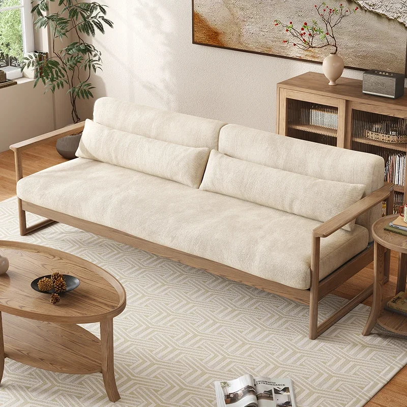 

Nordic solid wood sofa simple modern small apartment living room household cream style three-person ash wood cloud sofa