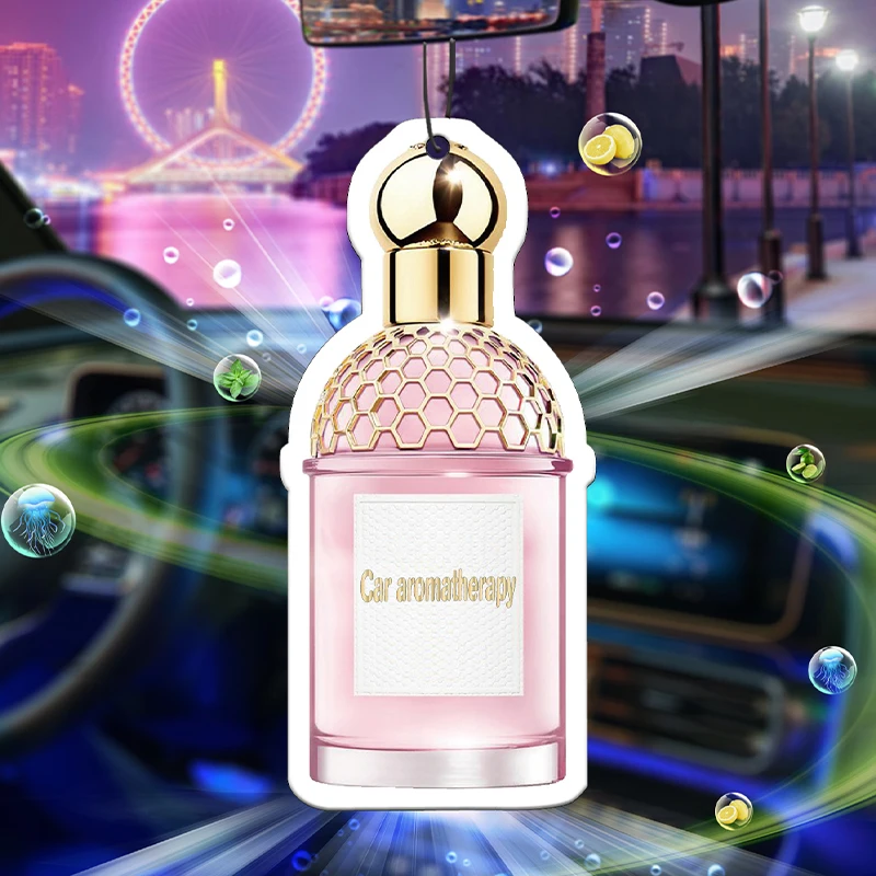 Pink perfume bottle glass car-mounted incense car perfumes long-lasting fragrance pendant out of the mouth fragrance bag