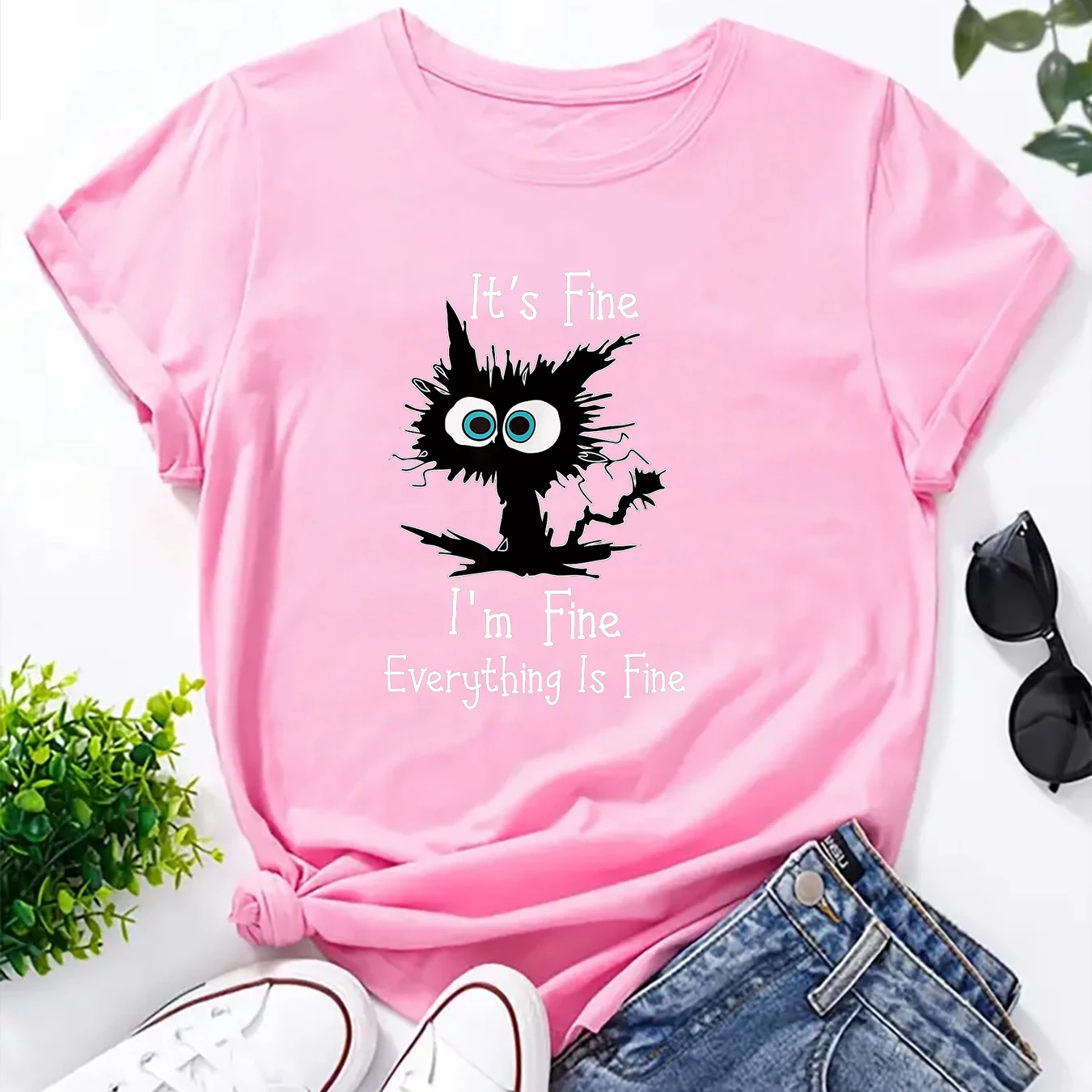 Its Fine Im Fine Everythings Fine Funny Shirt Women's Casual Short Sleeve Summer T-Shirt O-Neck Top Femminile Tee Graphic Tshirt