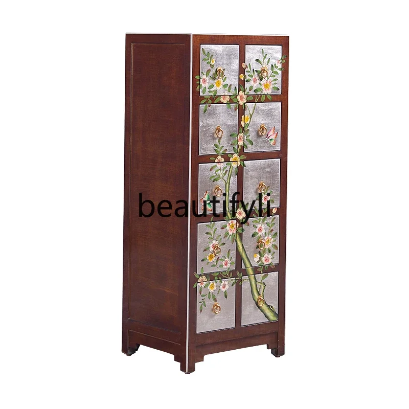

New Chinese-style entrance cabinet American rural solid wood classical painted high cabinet decorative cabinet
