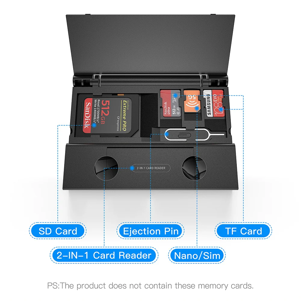 

Storage Box for USB C Card Reader Microd SD TF Nano Sim Card Viewer Dongle Ejection PIN Type C Card Reader Organizer Adapter