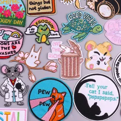 Animal Possum Cat Turtle Embroidery Patches For Clothing Thermoadhesive Patches On Clothes Iron On Patches For Clothes Badge DIY