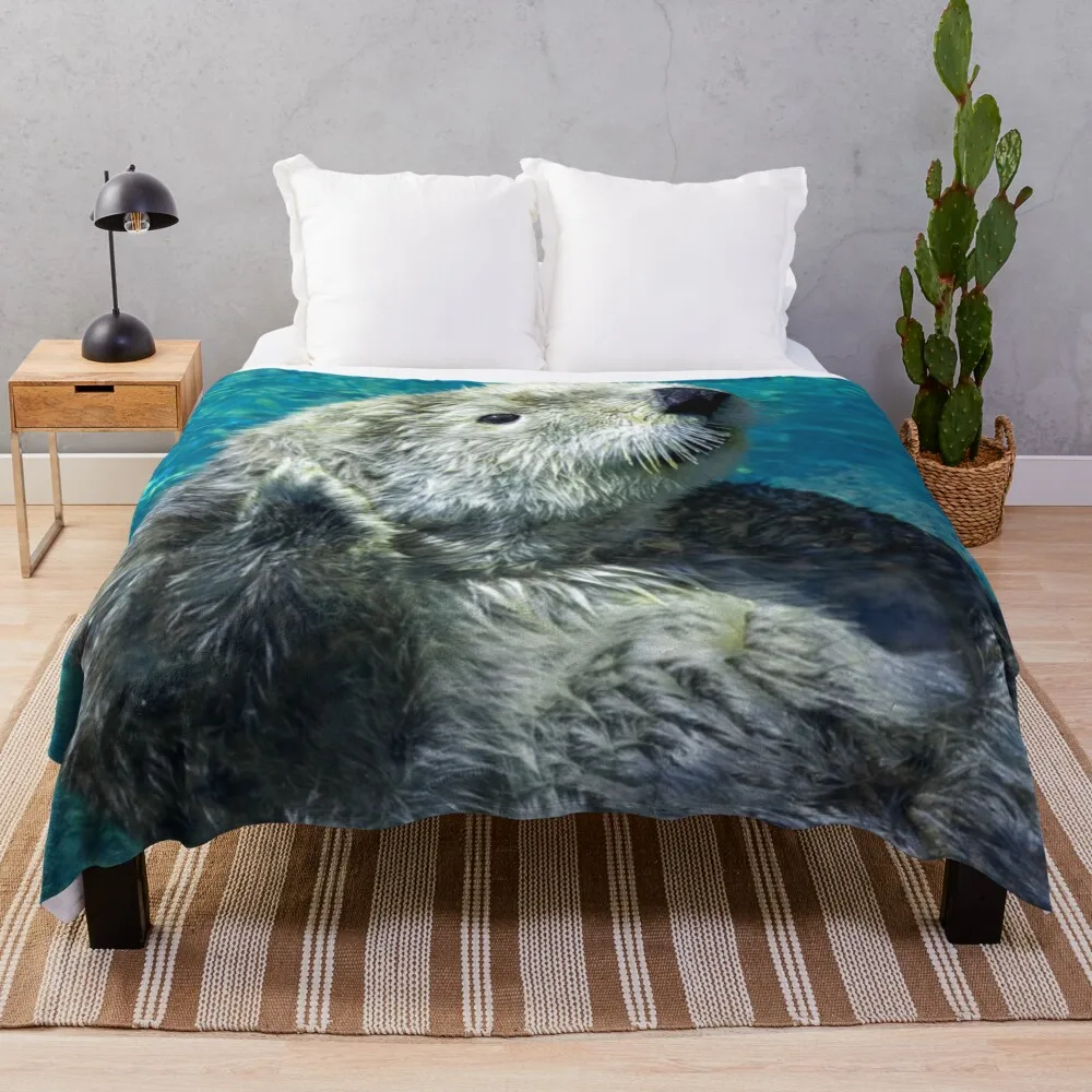 

Adorable Sea Otter Cute Blue Water Throw Blanket Bed Hairys Cute Plaid Sofa Picnic Blankets