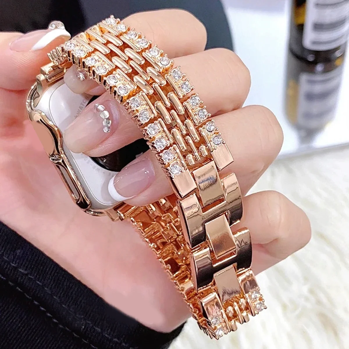 Sparkling Bling Crystal Stainless Steel Strap for Apple Watch Ultra Band 49mm 42/38mm Bracelet IWatch Series 987SE6 54 WatchBand