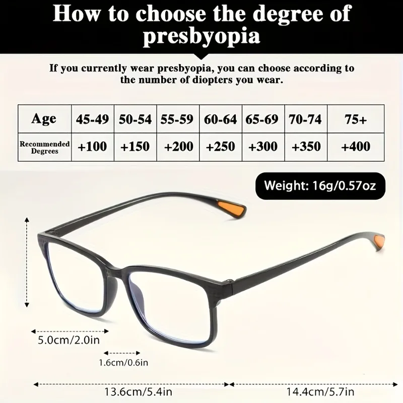 1/8 Stück leichte Anti-Blaulicht-Lesebrille, Unisex, quadratischer Rahmen, presbyopische Brille, Anti-Ermüdungs-Lesebrille für ältere Menschen – Detail 6