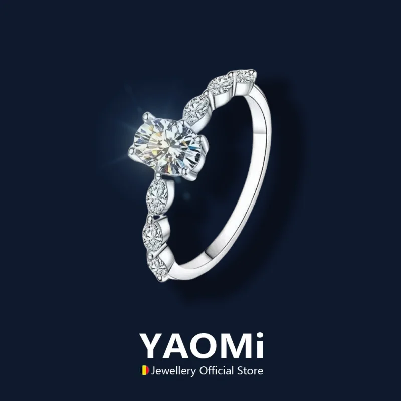 

Yaomi 1 CT овальное кольцо с муассанитом, стерлинговое серебро 925 пробы, обручальные кольца из золота 18 карат, пройденный тест на бриллиант, роскошные ювелирные изделия с муассанитом