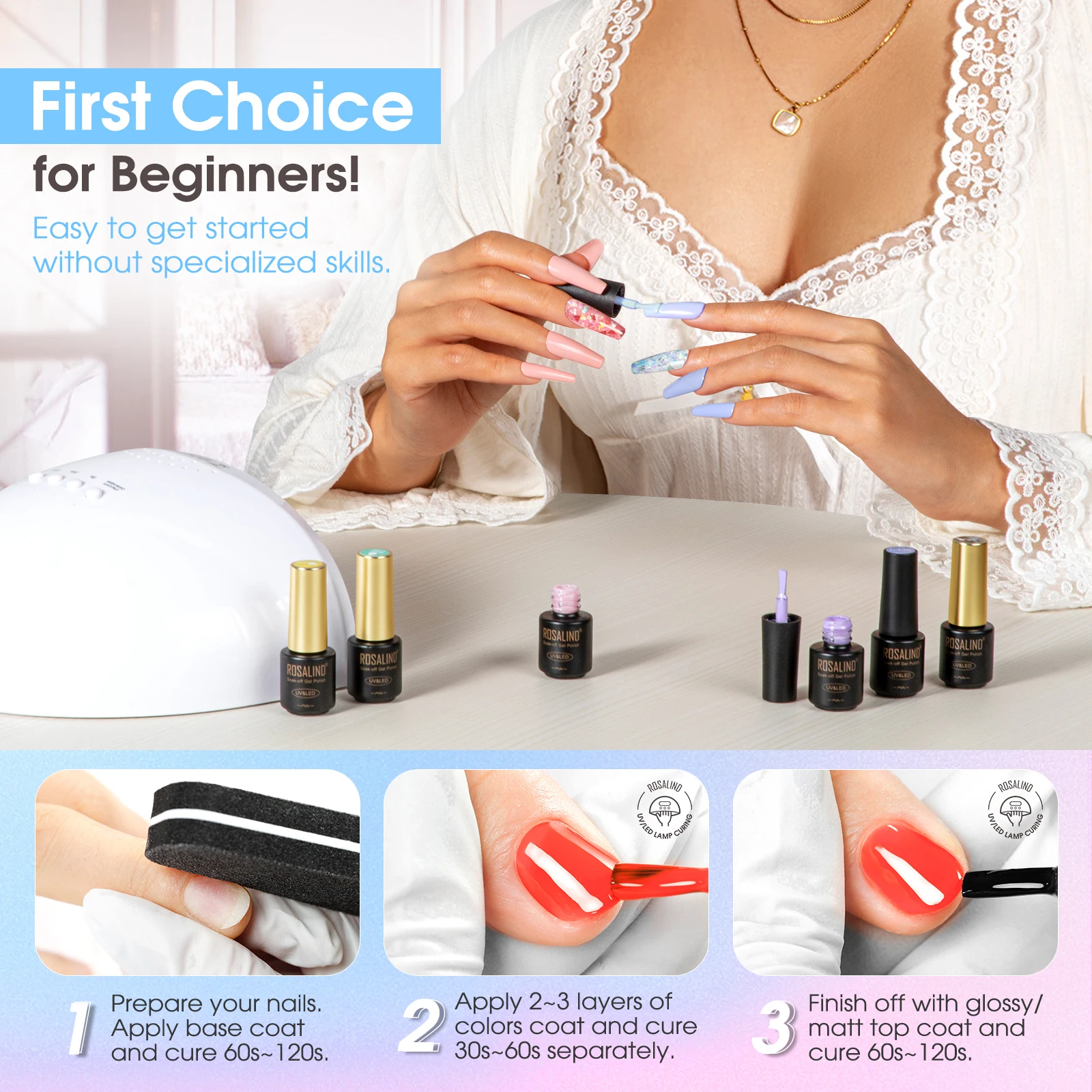 Rosalind 20 + 3 pçs conjunto de esmalte em gel série colorida conjunto de esmalte em gel com revestimento base superior brilhante e fosco diy manicure em casa