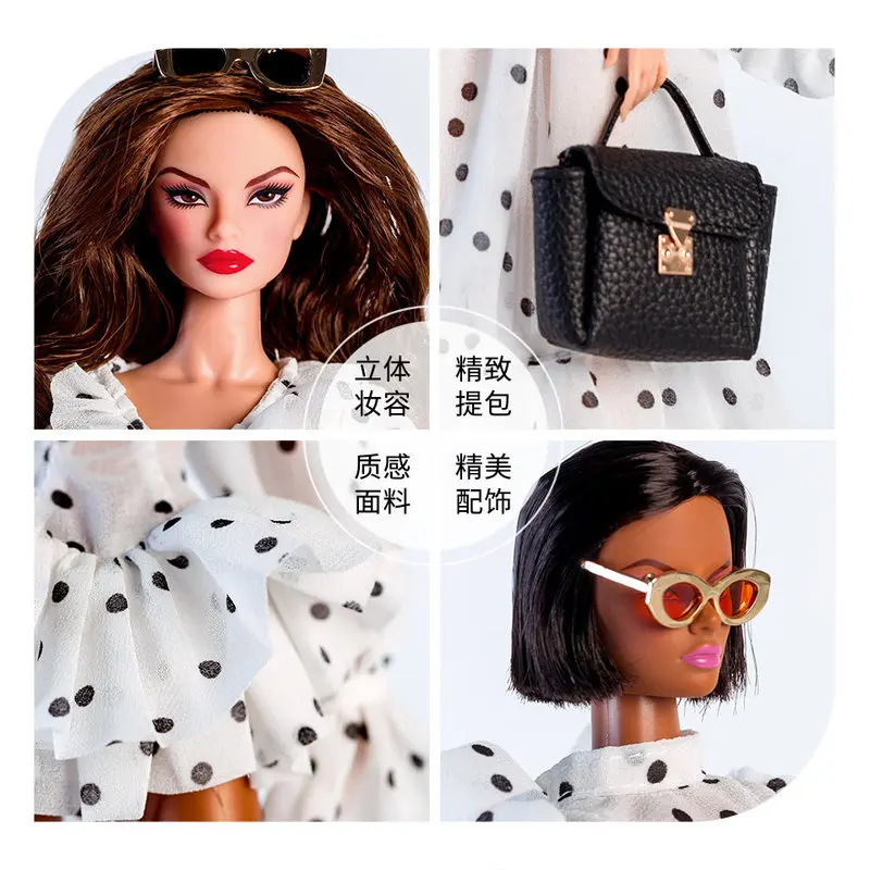 Conjunto de Ropa y Accesorios para Muñecas Supermodelo con Estampado de Lunares, Novedad 2025, para Niñas, Juego de Moda, Juguete Elegante