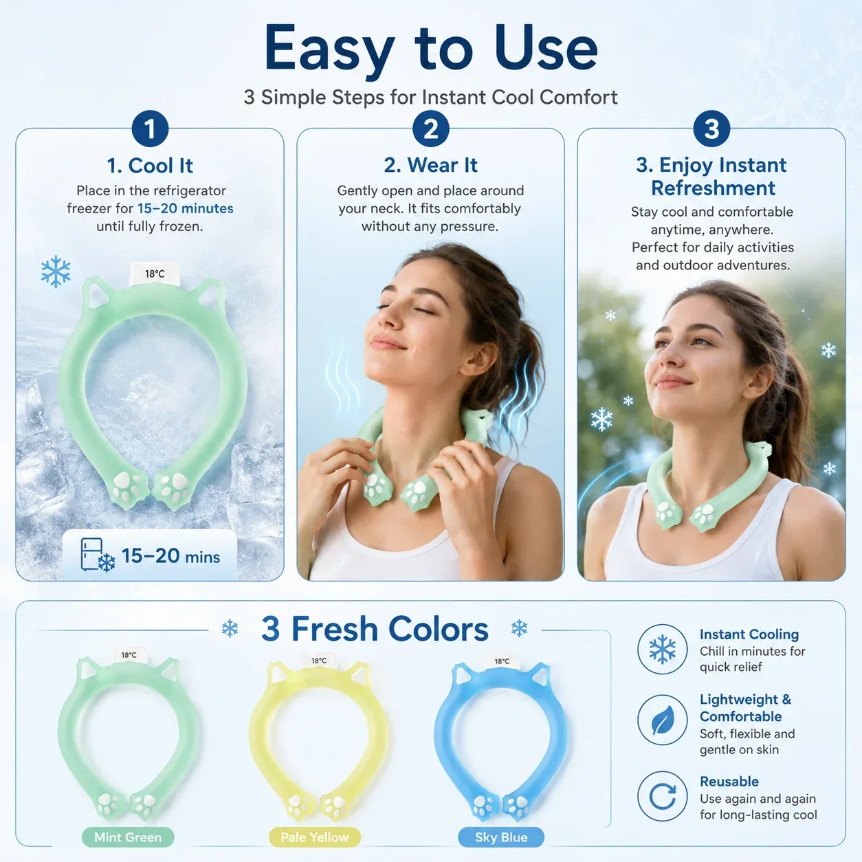 Portable Cooling Neck Ice Ring, Summer Outdoor Sports Neck Wrap, Instant Chill Band for Heat Relief and Refreshment