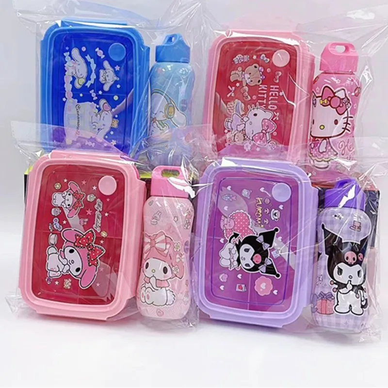 Sanrio Anime Lunch Box studente portatile isolato Lunch BoxSet Hello Kitty diviso Lunch Box bollitore Set confezione squisita