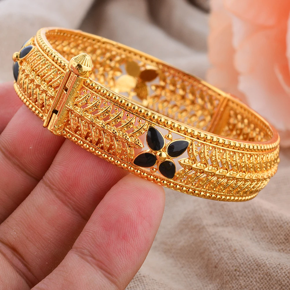 1 Stück 24K Goldfarbene Armreifen Arabische Äthiopische Nigerianische Bankett-Hochzeits-Armbänder Party-Choker Kupferschmuck Geschenke – Detail 12