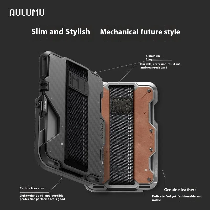 Aulumu G03 Magnetische Koolstofvezel Portemonnee: 6-in-1 Veelzijdige Kaarthouder Stand Grip Flesopener RFID Shield Heren Cadeau