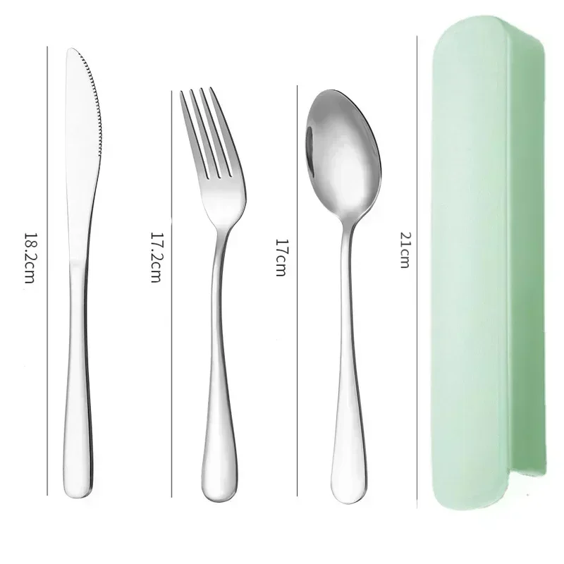 Set di posate portatili in acciaio inossidabile con scatola di immagazzinaggio Bacchette Forchetta Cucchiaio Coltello Set di stoviglie da viaggio Set di forchette per posate da campeggio