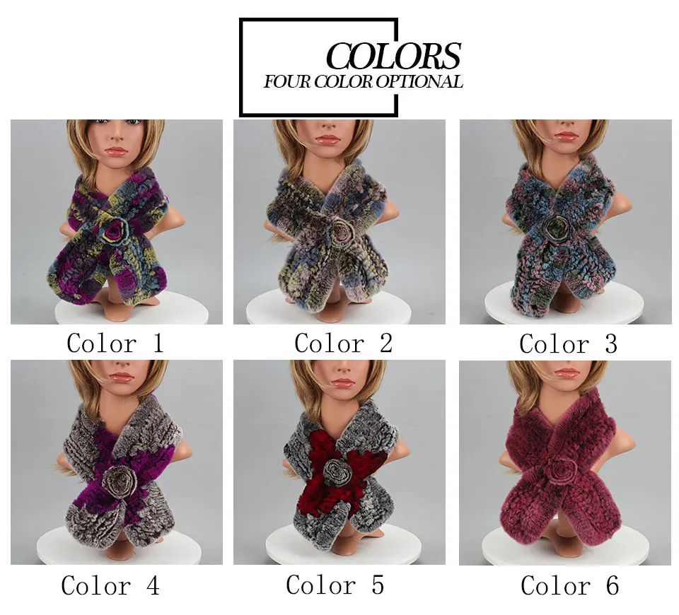 Frauen Stricken Echt Rex Kaninchen Pelz Schal Dame Fashion Floral Rex Kaninchen Pelz Schalldämpfer Heißer Winter Warme Natürliche Pelz Schals neue Stil – Detail 1