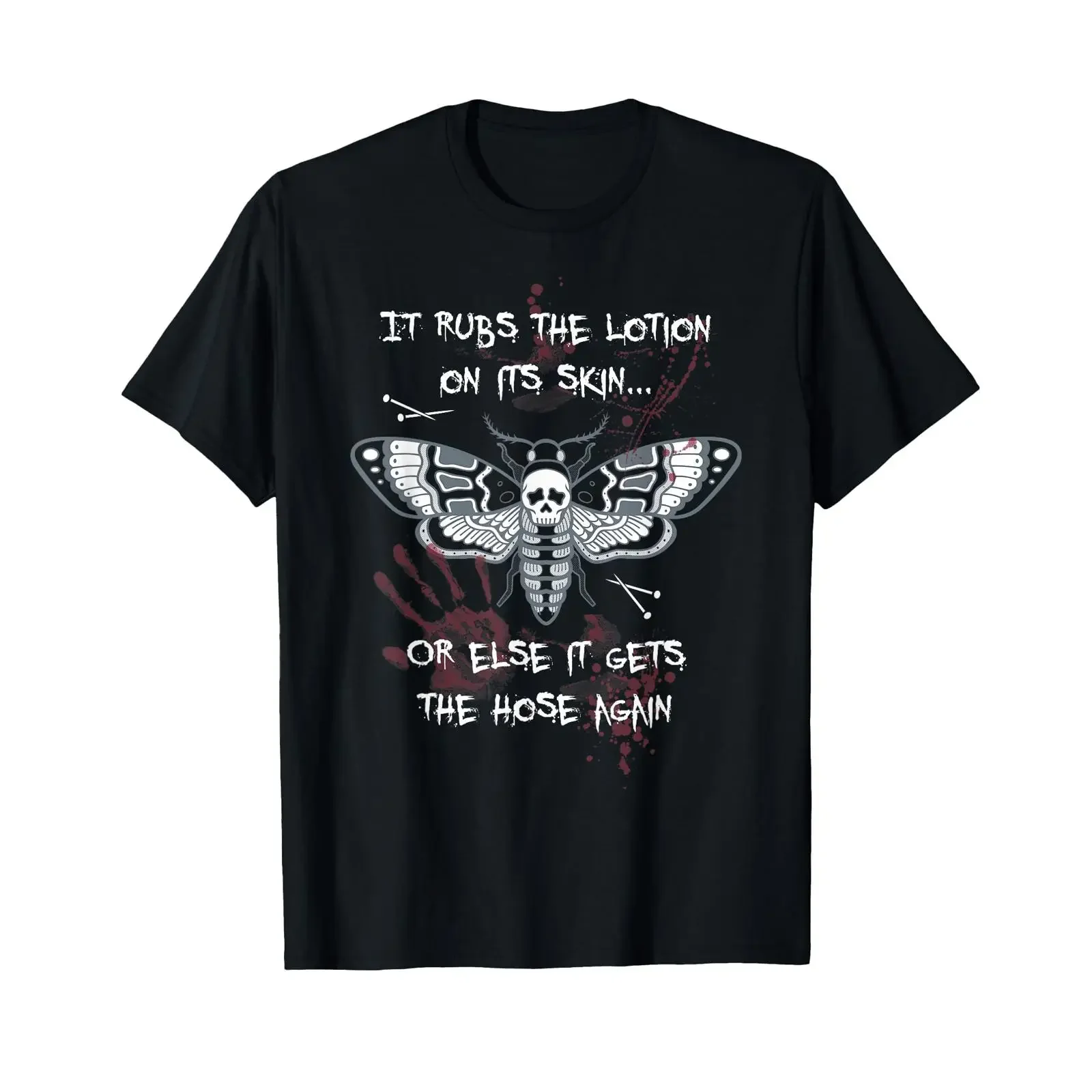 Gothic Horror Deaths Head Moth Slogan T Shirt vintage Washed fashion Stretched Top For Everyday Wear Versatile graphic Unisex