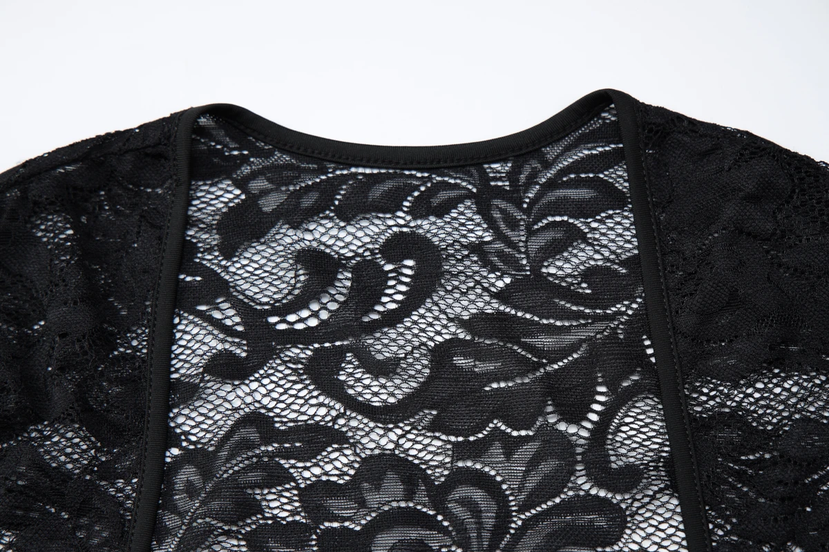 Hugcitar Modisches Quadratischer Kragen Langarm Patchwork-Spitzen-Print Sexy Crop-T-Shirt Transparente Herbst-Damenkleidung Streetwear Nachtclub – Detail 5