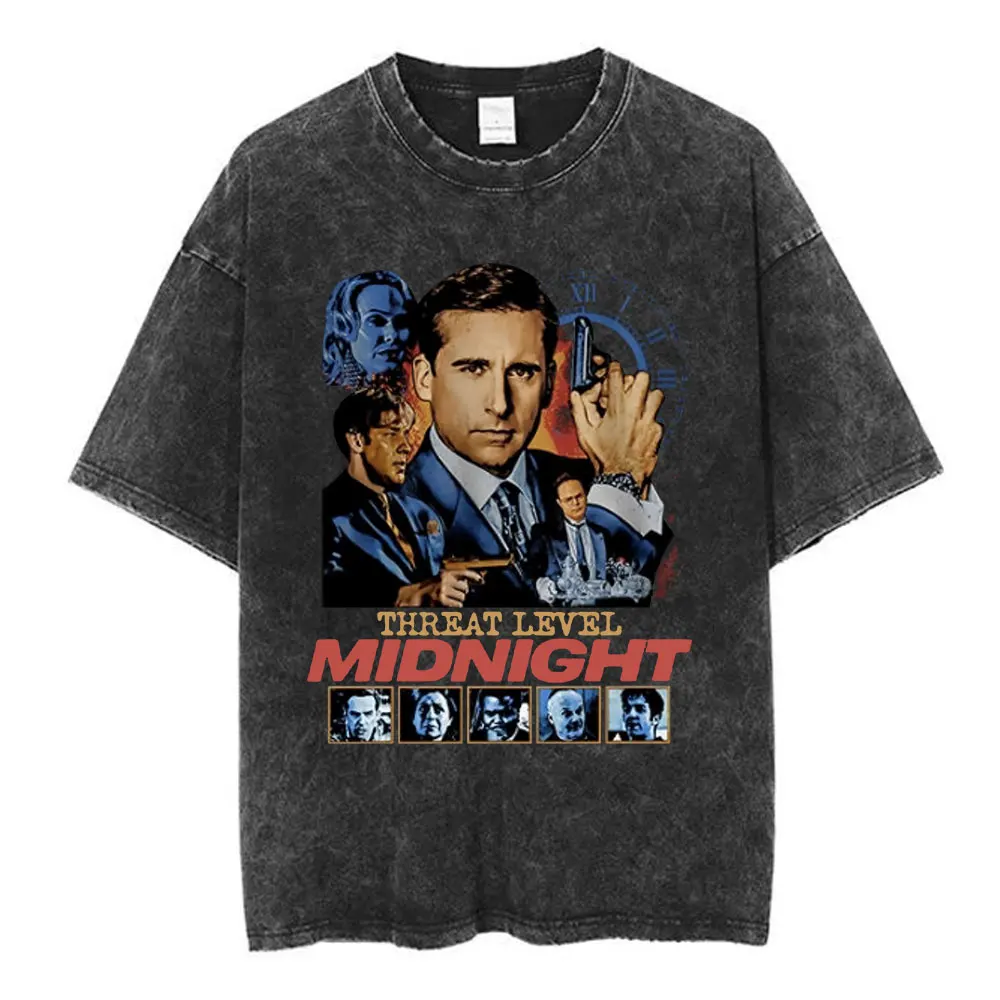 Threat Level Midnight Michael Scott Homage Washed T Shirt Tv Series The Office Dwight Schrute Jim Halpert T-shirt Cotton Tshirt