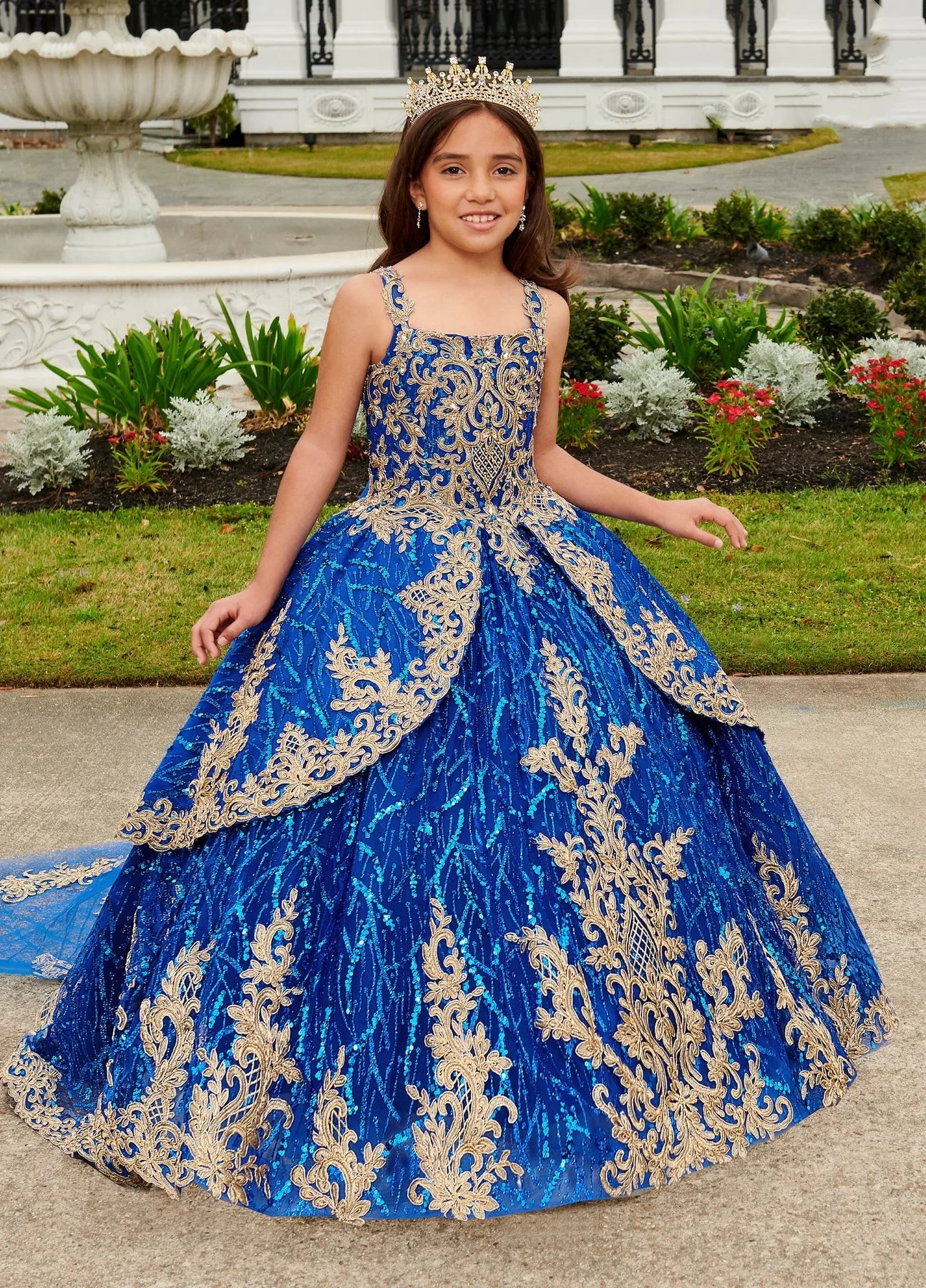 Koningsblauwe Mini Quinceanera Jurken Baljurk Pailletten Appliqueert Bloemenmeisjesjurken Voor Bruiloften Optocht Jurken Kids Baby