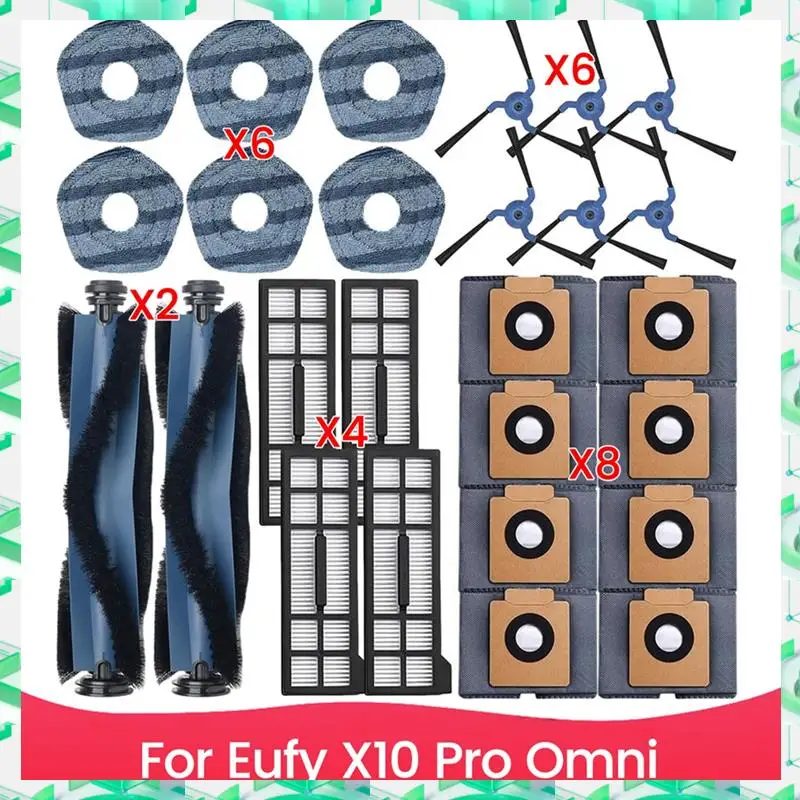 

FIZP For Eufy X10 Pro Omni Robot Vacuum Parts Main Roller Side Brush Filter Mop Cloth Dust Bags Accessories Kit