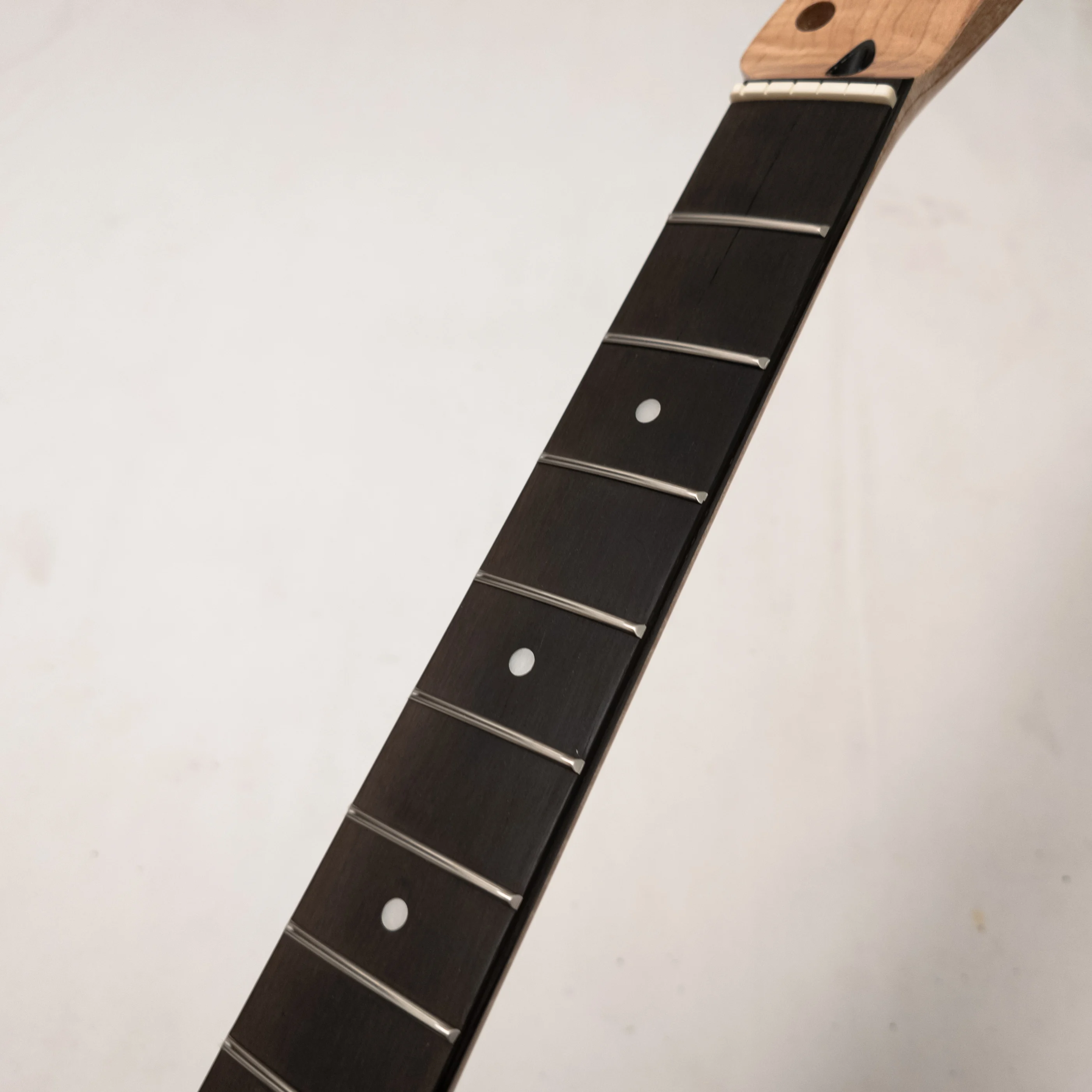 

Natural Flamed Maple Guitar Neck 25.5" 22 Frets Rosewood Fingerboard Bone Nut Modern C Right Hand Bolt On Headstock Access Neck