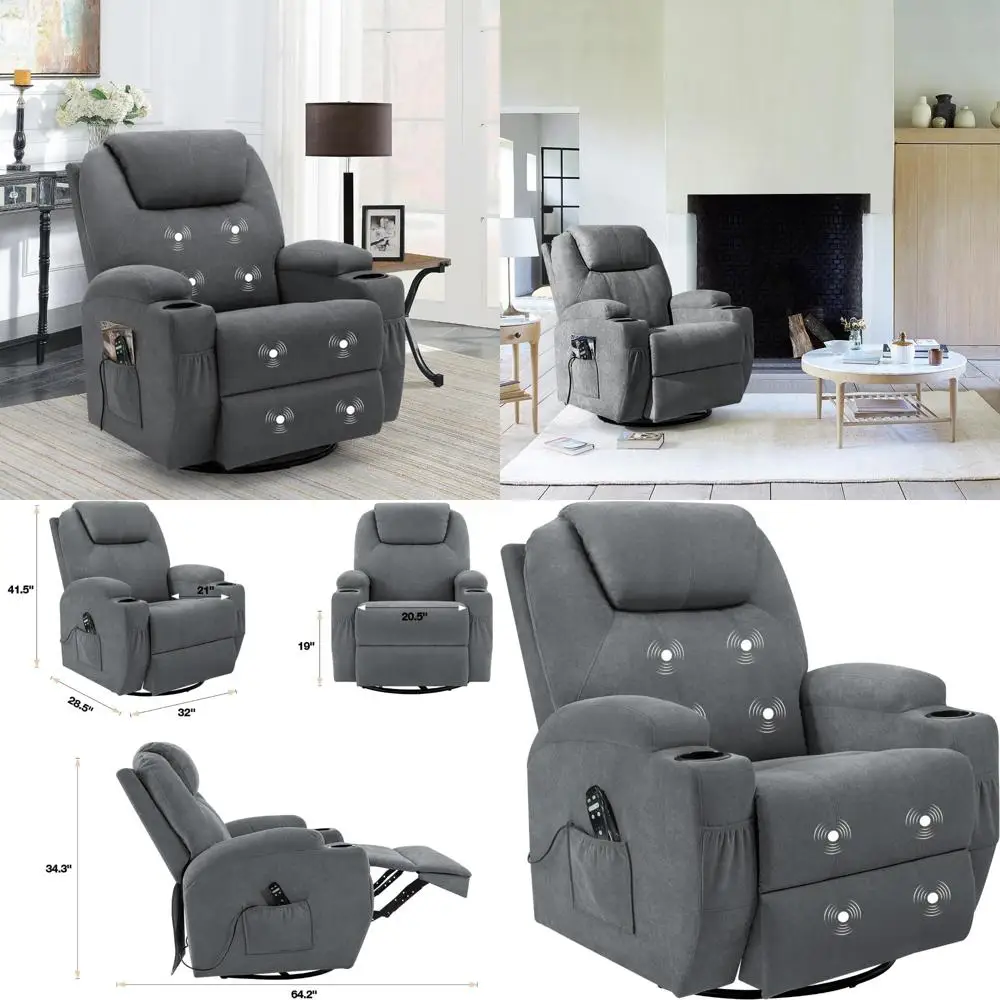 rocking chair recliner chair with massage swivel ergonomic lounge chair classic single sofa with 2 cup holders side pockets liv