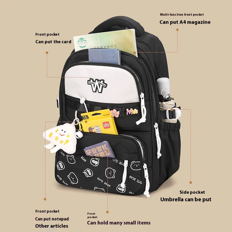 elementary school student bag accessories bookbag cute cartoon school backpack set for girl cute campus large fashion backpack