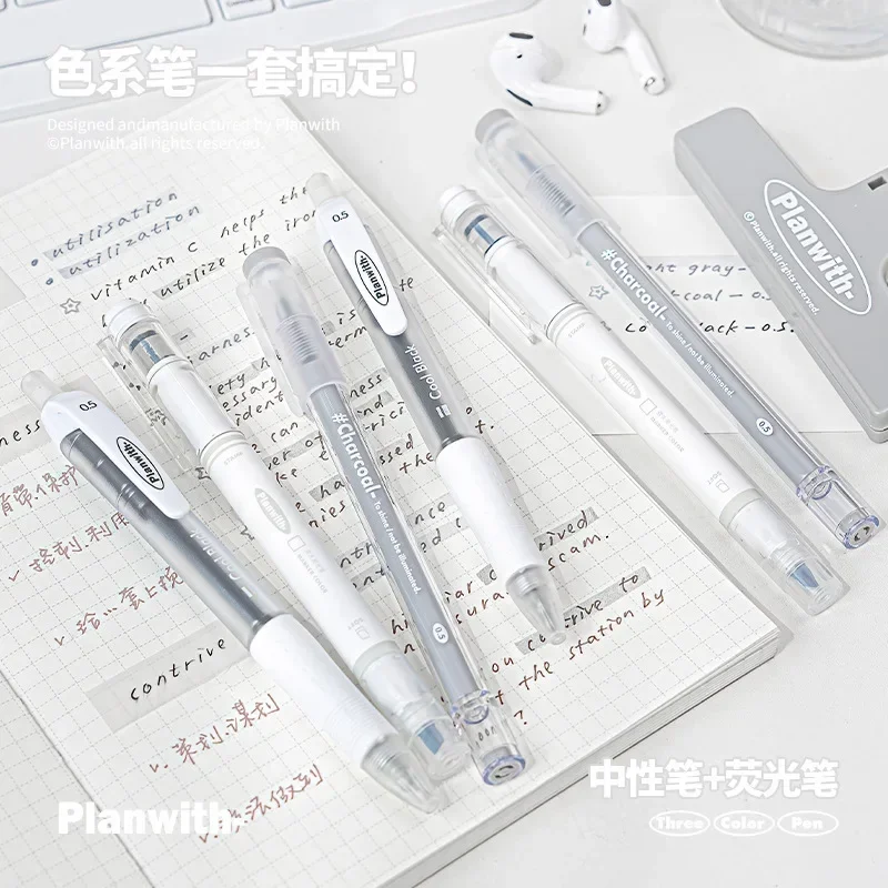 3pcs/set Color Basic Pen High Value Simple 0.5mm Gel Pen + 4mm Highlighter Set Korean Stationery Back To School Back To School