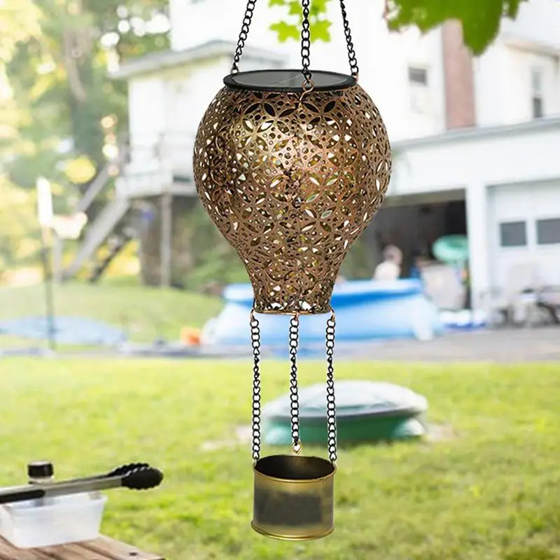 

Solar Hot Air Balloon Lantern Hollow Out Hot Air Ballon Light Waterproof Hangable Solar Powered Lantern Light For Porch Patio