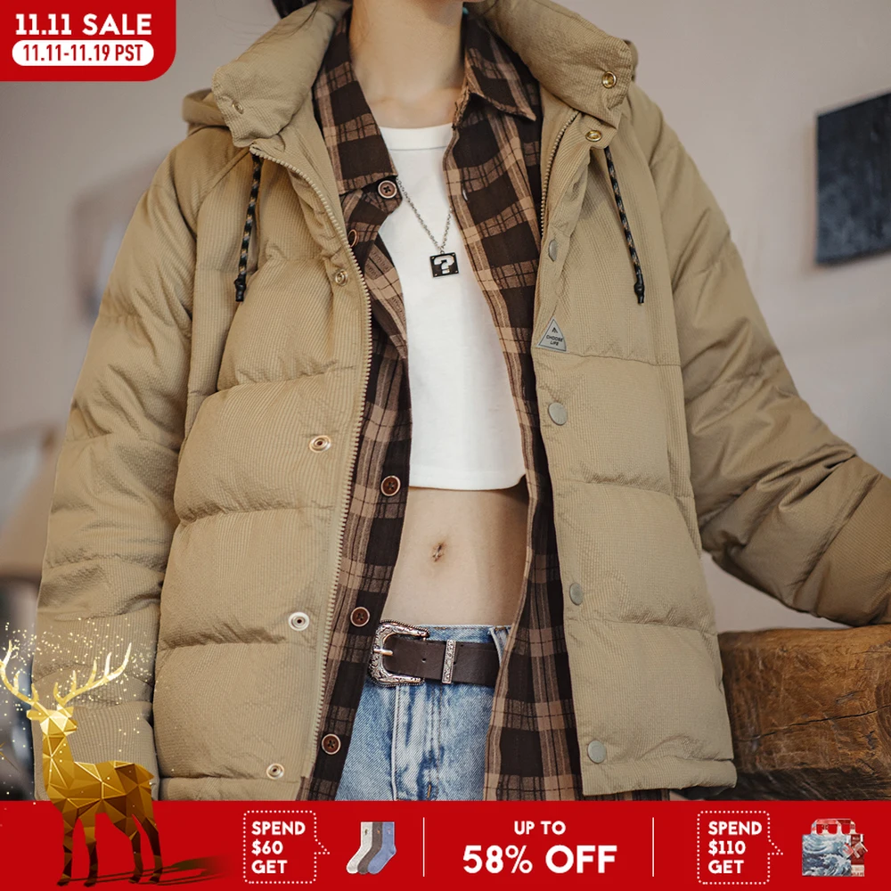 Maden Women's Winter Thickened Down Jacket 90 White Duck Down Navy Blue Hooded Short TOP Feamle Warm Coat Korea fashion clothing