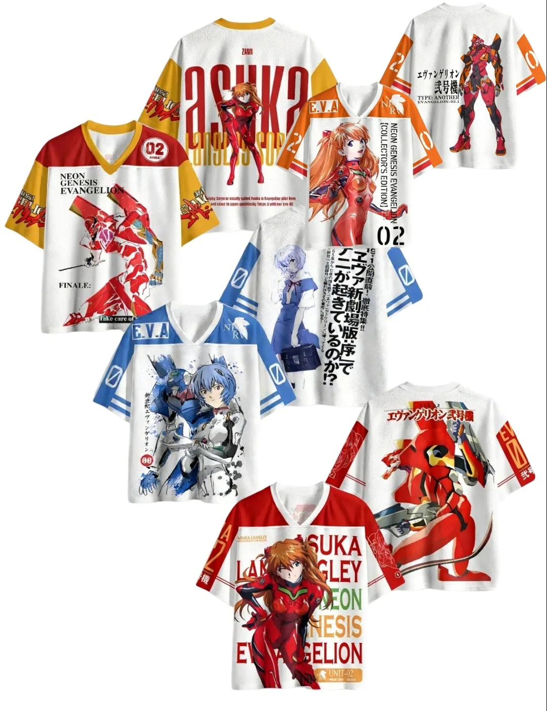 

Футболка и шорты в стиле Харадзюку Y2K для взрослых и детей с 3D-принтом Асука/Рей Аянами из Neon Genesis Evangelion, с V-образным вырезом