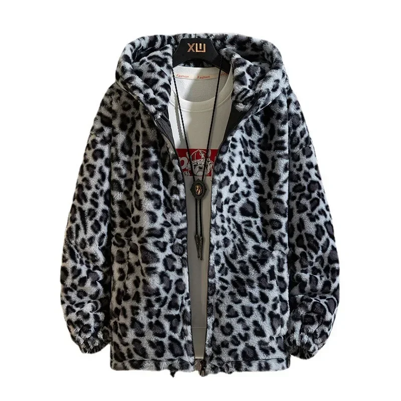 2023 Winter New Men\'s Leopard Pattern Cotton Coat Thickened Couple Loose Fashion