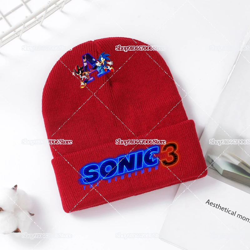 Cartoon Sonics Winter Hat Anime Movie Shadow Letter Series Knitted Wool Cap Men Women New Beanie Fashion Apparel Accessories