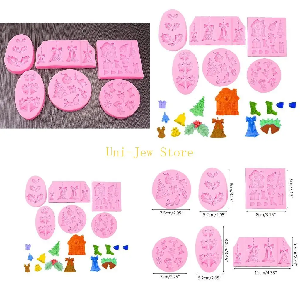 

40GB 6 Pcs/Set Christmas Pendants Epoxy Resin Mold Xmas Hanging Decorations Silicone Mould DIY Crafts Ornaments Casting Tools