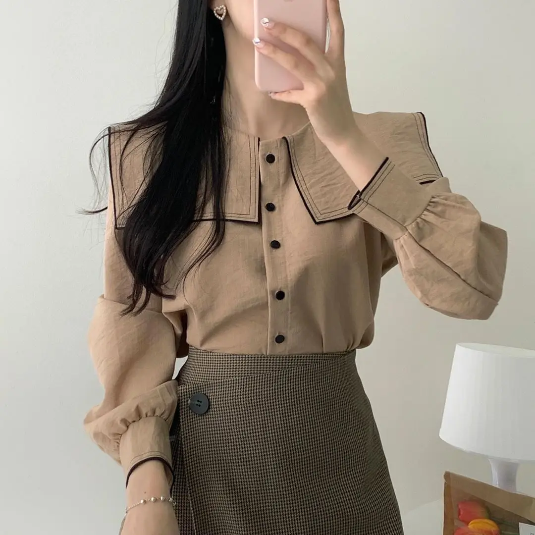 Long Sleeve Button Up Loose Blouse Women Ladies Top Shirt Blusas fall autumn spring blusas cloth y2k korean fashion casual 2024