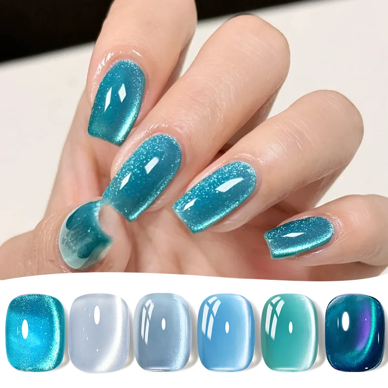 BORN PRETTY 10ml Blaues Glasperlen-Katzenaugen-Magnetgel, semi-permanenter UV-LED Soak-Off Nagellack für Nagelkunst, Salon, Sommer-Nägel