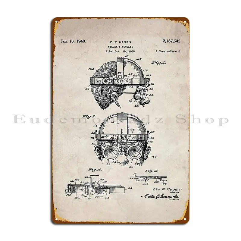 Welding Goggles Patent Welder Art Antique Metal Plaque Poster Design Designing Living Room Party Print Tin Sign Poster