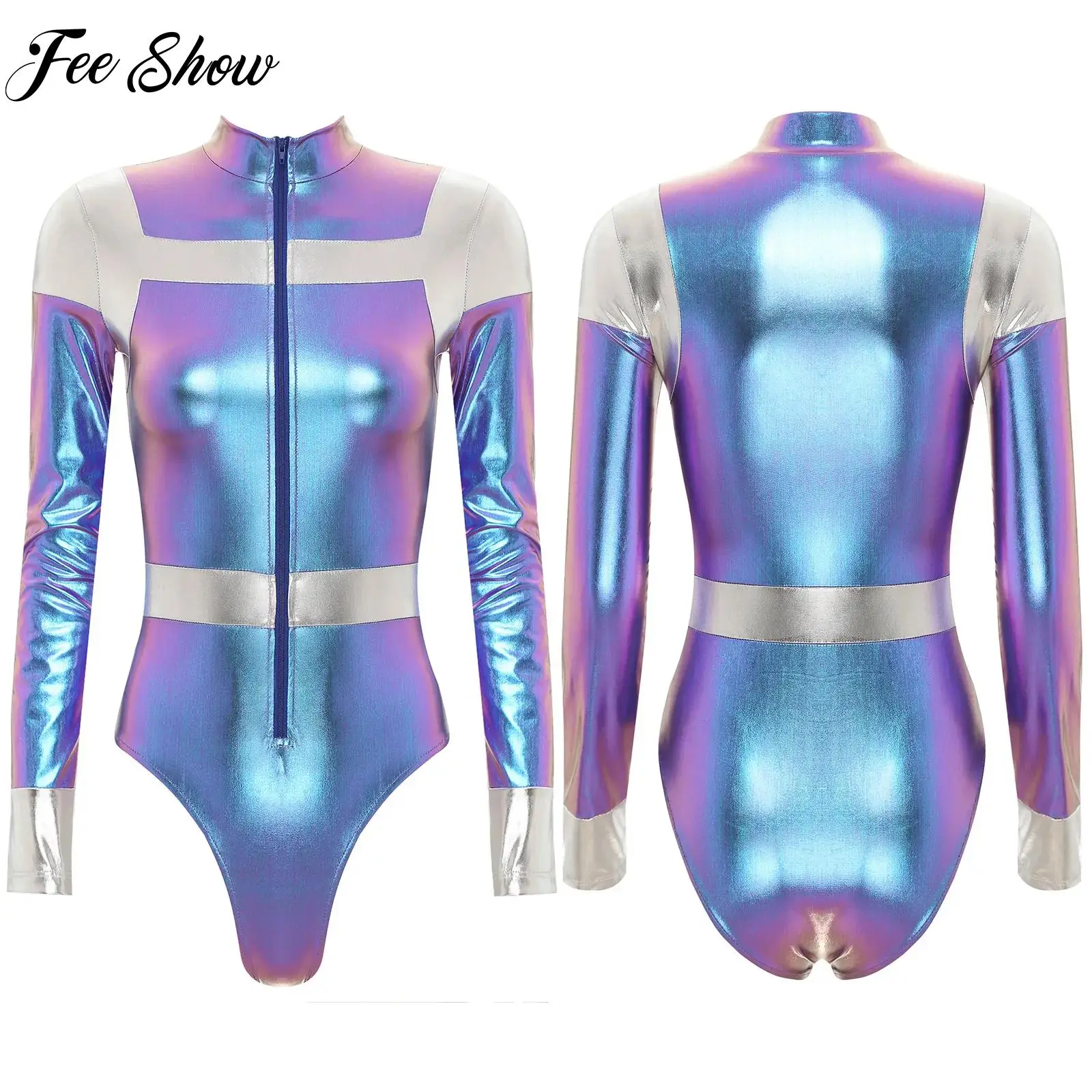 Sexy One-piece Swimsuit Womens Space Astronaut Bodysuit Club Carnival Performance Halloween Cosplay Costume Long Sleeve Jumpsuit