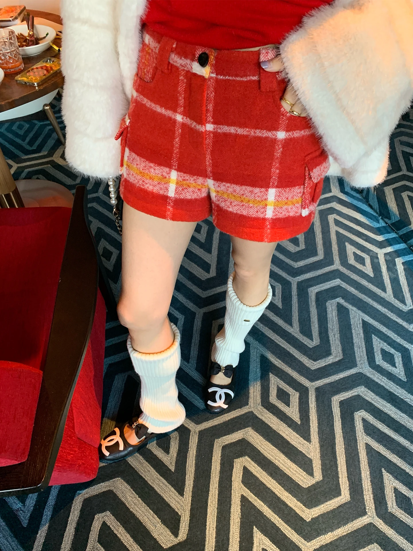 

Модные красные шерстяные брюки в клетку прямого кроя для женщин: повседневные брюки для ранней весны, премиум-одежда для дам