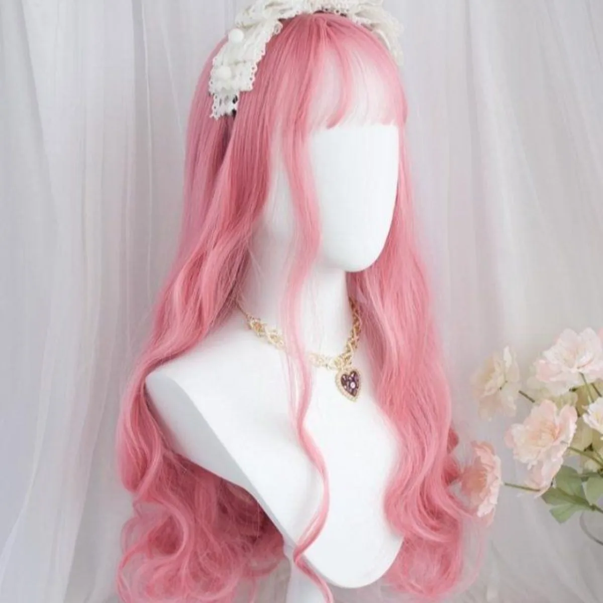 Pink Big Wavy Long Curly Hair Full Wig for Women Realistic Twin Tails Lolita Cosplay Daily Use - Detail 1