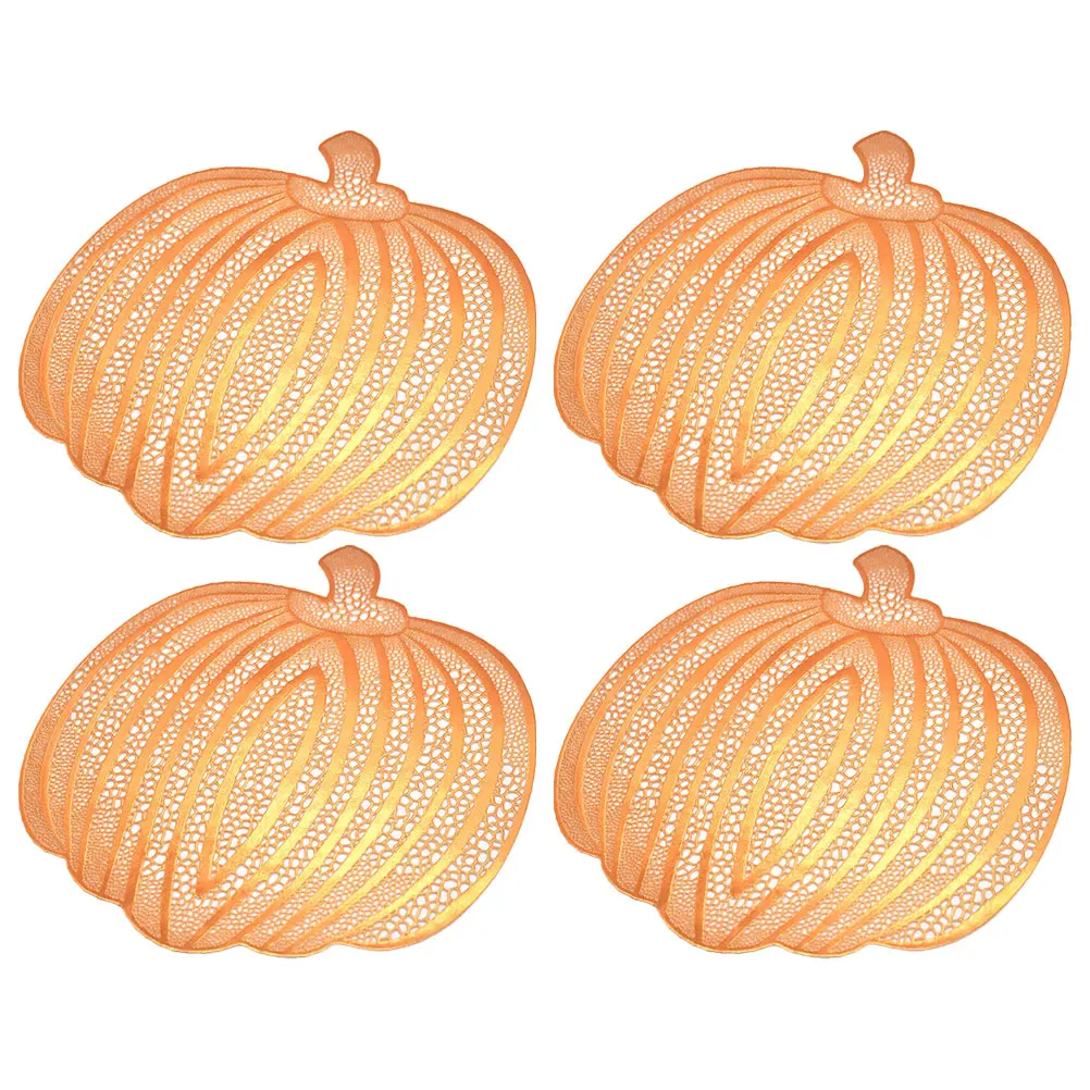 

4pcs Pumpkin Shaped Pvc Placemats Heat Insulated Table Mats Fall Festival Decor Hollow Design Anti-Scratch Spill Protection For