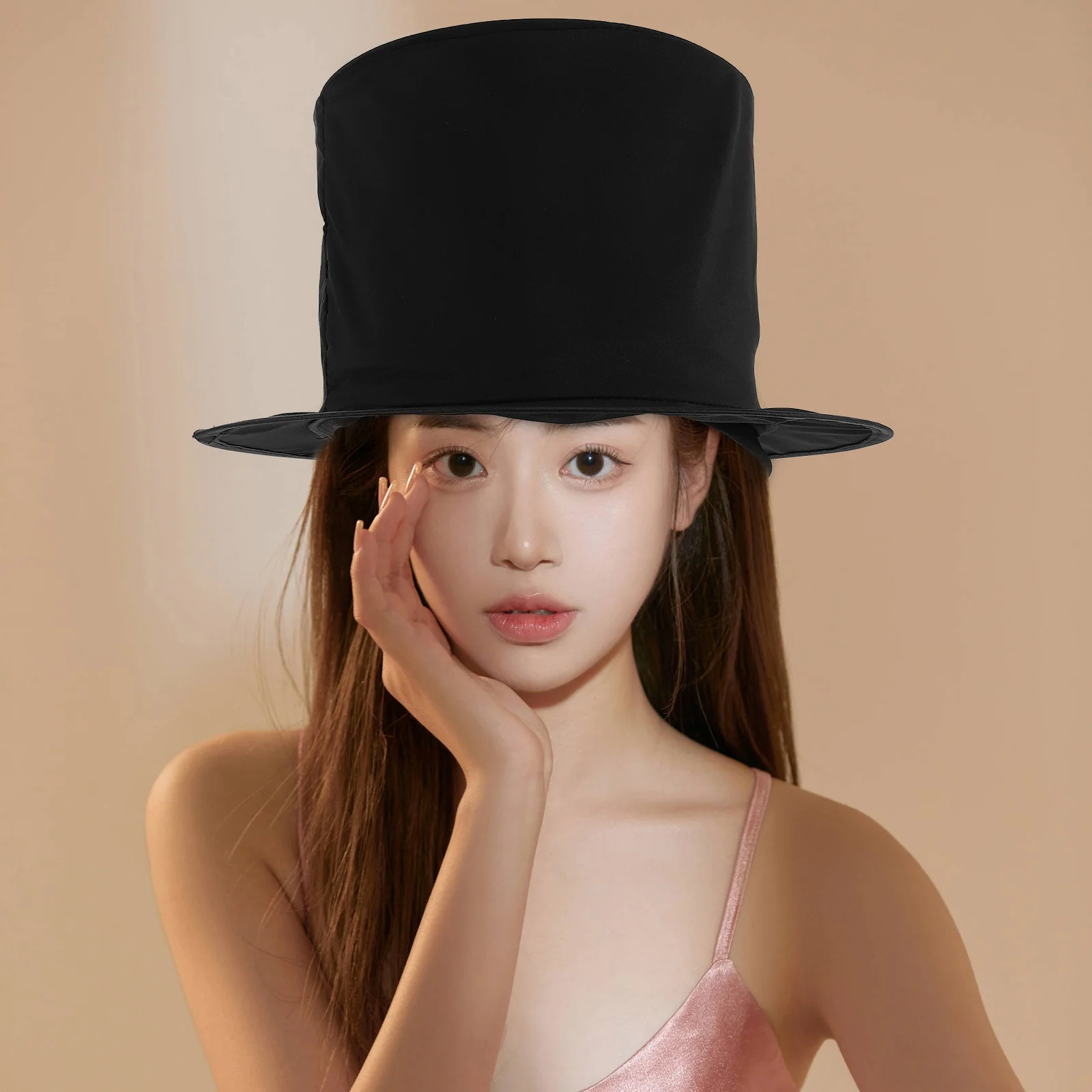 2Pcs Collapsible Black Magician Top Hat Costume Party Hat Stage Tricks Masquerade Christmas Carnival Victorian Costume Hats