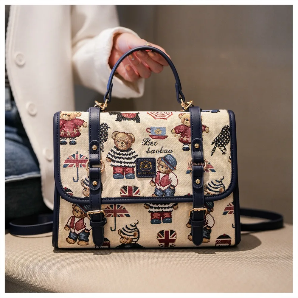 

Women's Fashion Backpack Cartoon Bear Backpacks Large Capacity Canvas Versatile Handbag Shoulder Bag Commuter Bags Laptop Bag