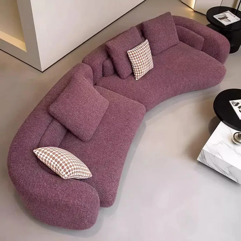 New living room Bethel special-shaped sofa, Italian minimalist cream style small apartment fabric lamb wool sofa