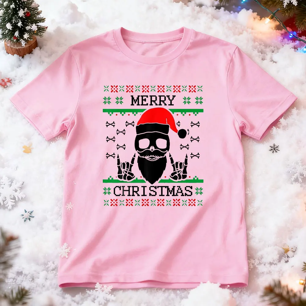 ゴシック クリスマス アグリー スカル ロック クリスマス Tシャツ ゴシックスタイル サンタクロース グラフィック プリント メンズ 半袖 ストリートウェア Tシャツ