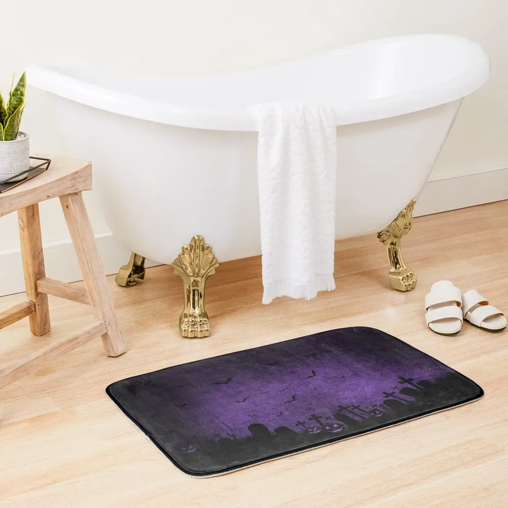 Creepy Grunge Purple and Black Halloween Graveyard Scene Bath Mat Rugs Living Room Sets Of Bathroom Accessories Mat