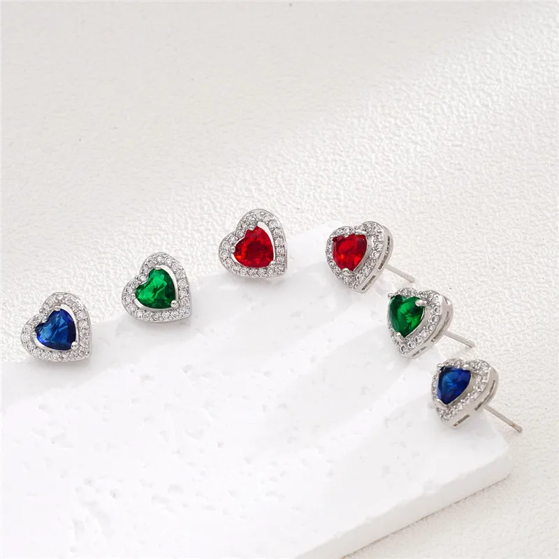 High Grade Heart Zircon Jewelry Sets Stainless Steel Chains Cute Geometric Pendant Necklace Earrings Gifts For Women Girls